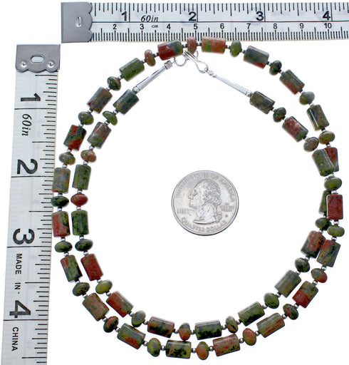 Southwest Unakite Sterling Silver Bead Necklace KX121082